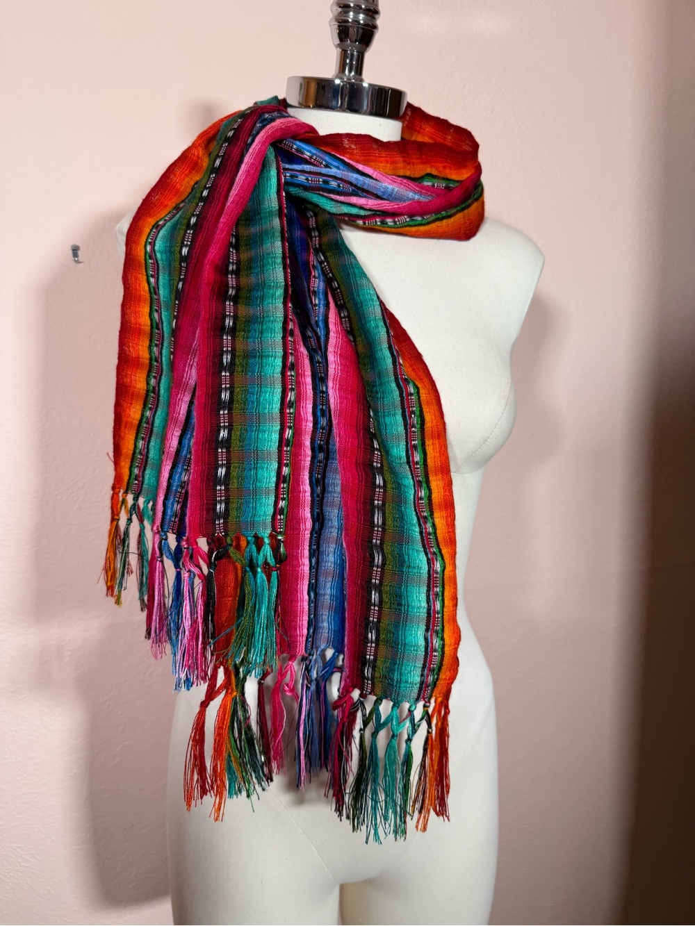 Vintage southwestern woven colorful rainbow striped woven scarf
